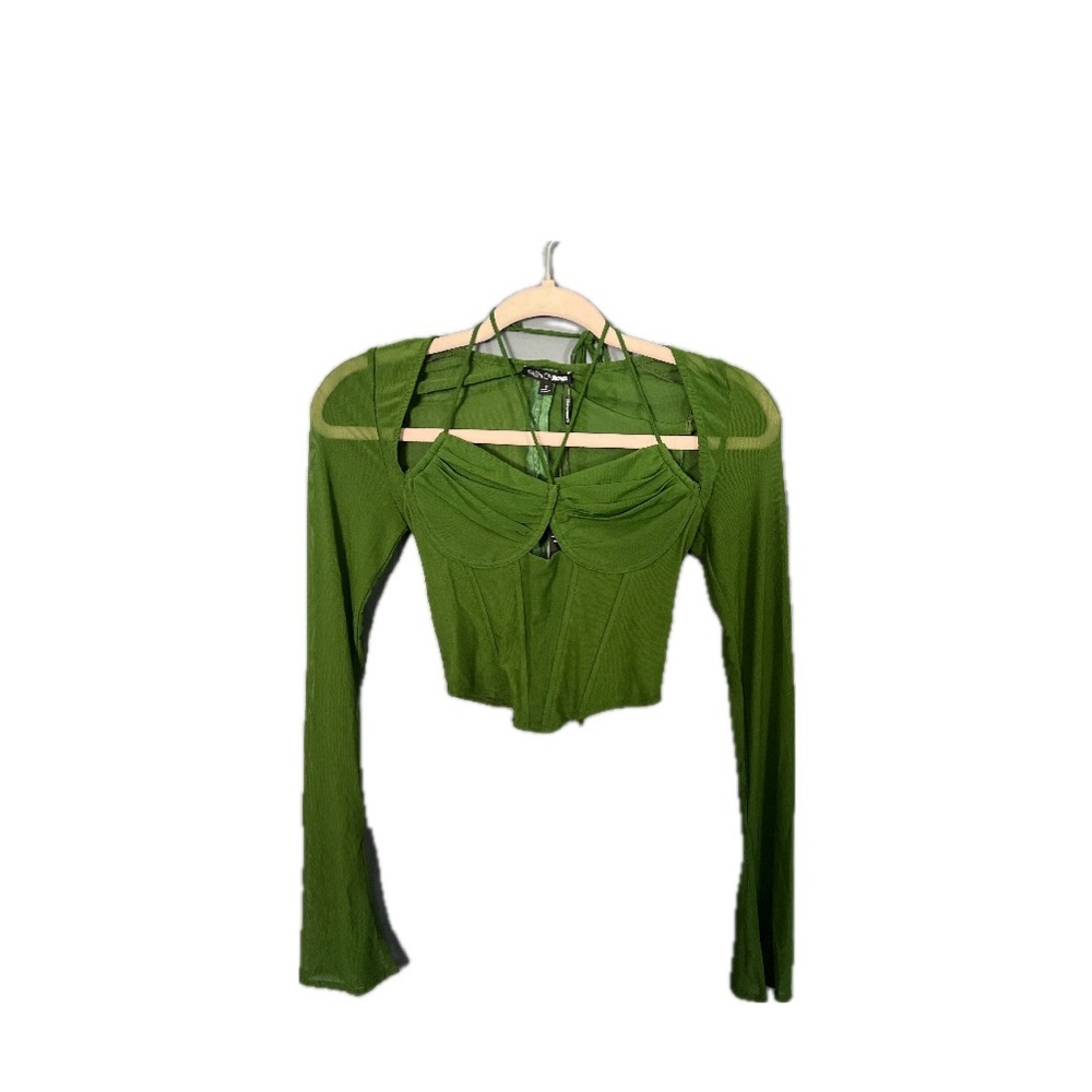 Brand new fashion nova green mesh corset top